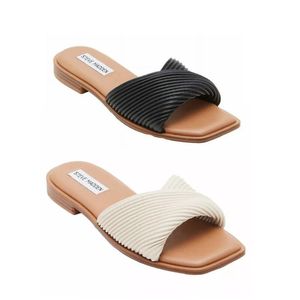 NWT Steve Madden Women Limitt Leather Textured Slide Sandals Size 6-9 $70 2SH048